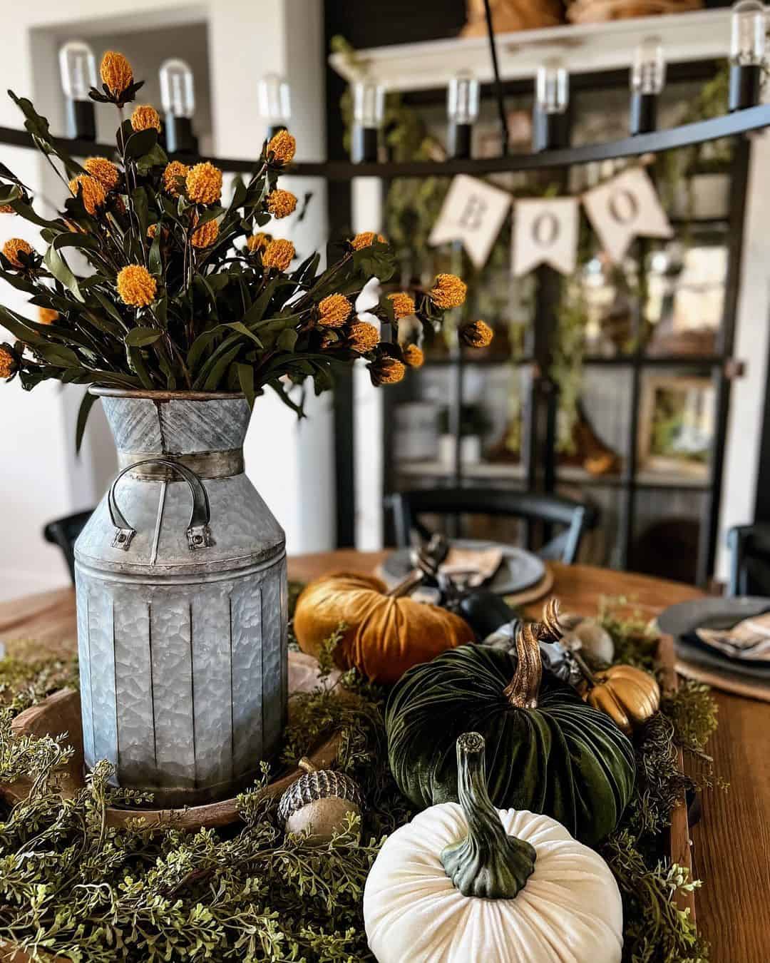 Mix Galvanized Metal with Plush Velvet Pumpkins