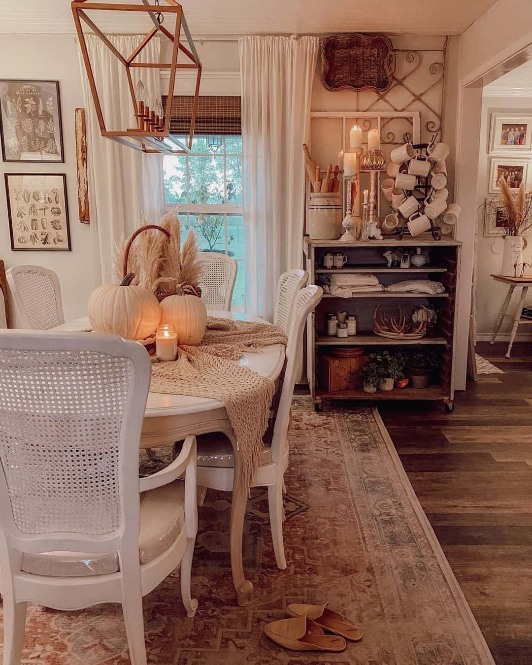 White Pumpkins and Pampas Grass Create a Neutral Fall Vignette