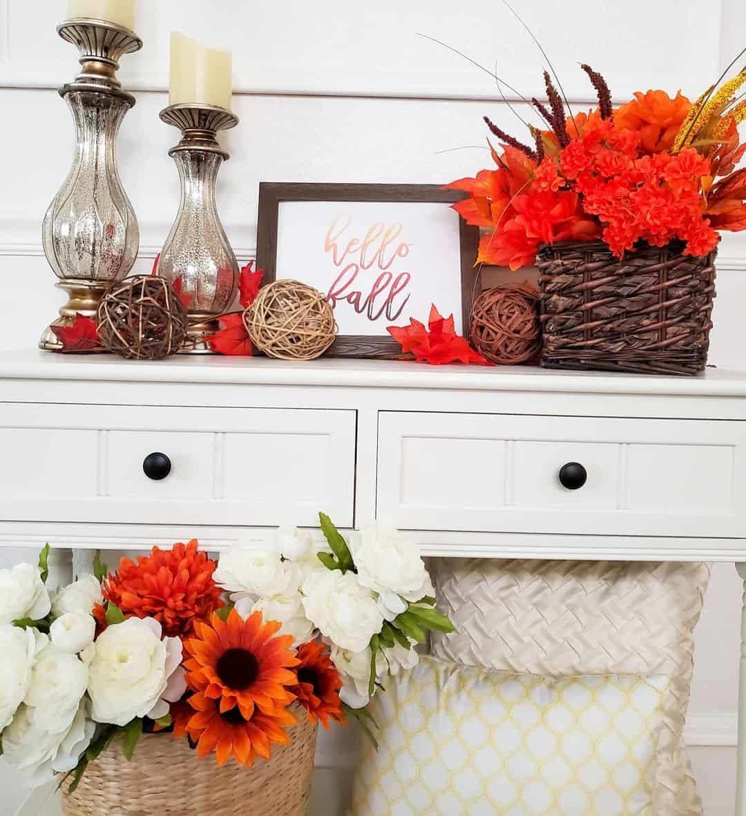 Layer Textured Balls and Foliage for a Cozy Console Vignette