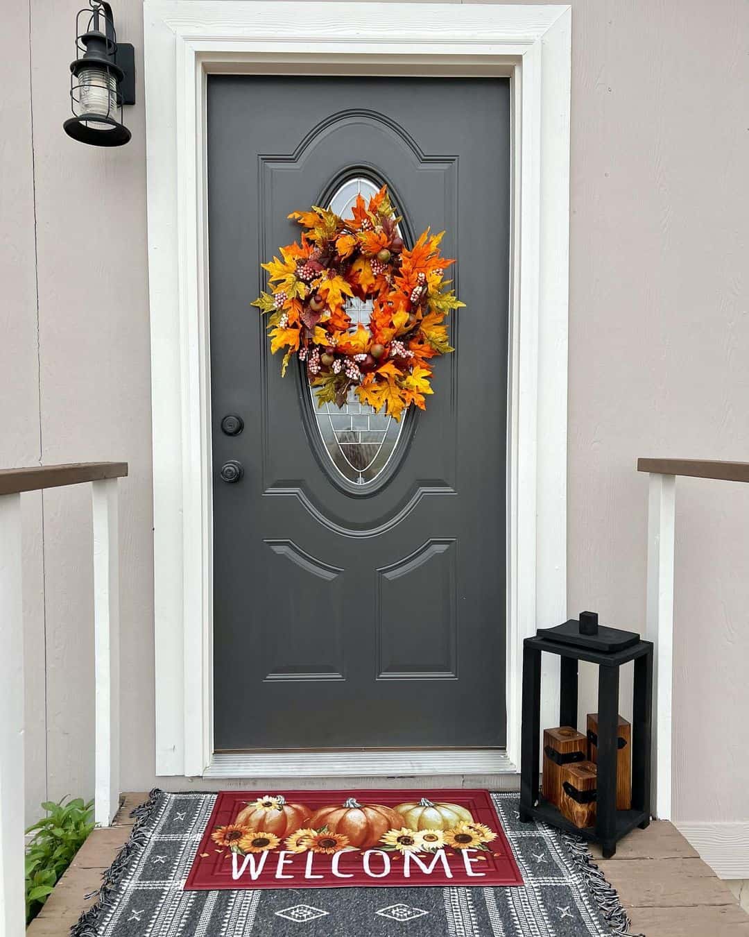 Layer a Festive Doormat and Lantern for a Welcoming Entry