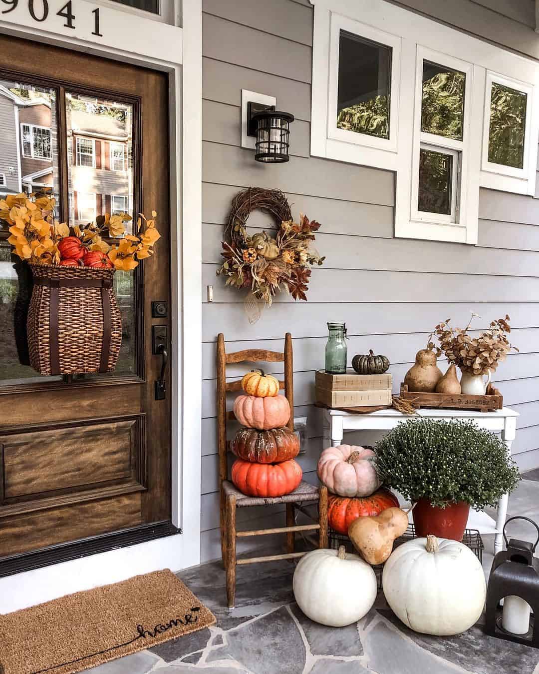 Layer Pumpkins on a Vintage Chair for Vertical Appeal