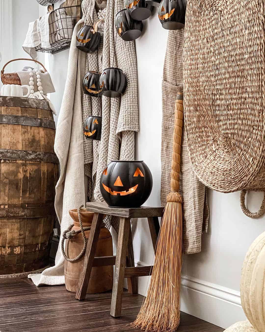 Hanging Black Jack-o'-Lanterns Add Whimsical Glow