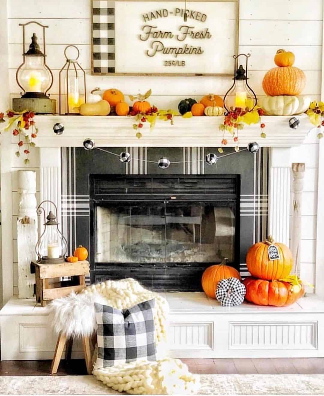 Layered Pumpkins Create a Cozy Hearthside Vignette