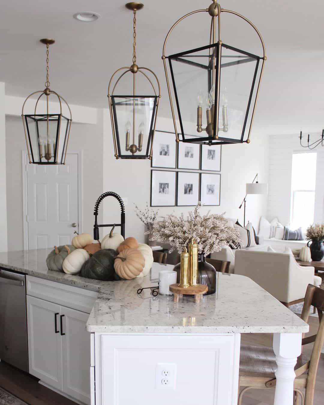 Muted Black Pumpkins Create a Natural Kitchen Island Vignette