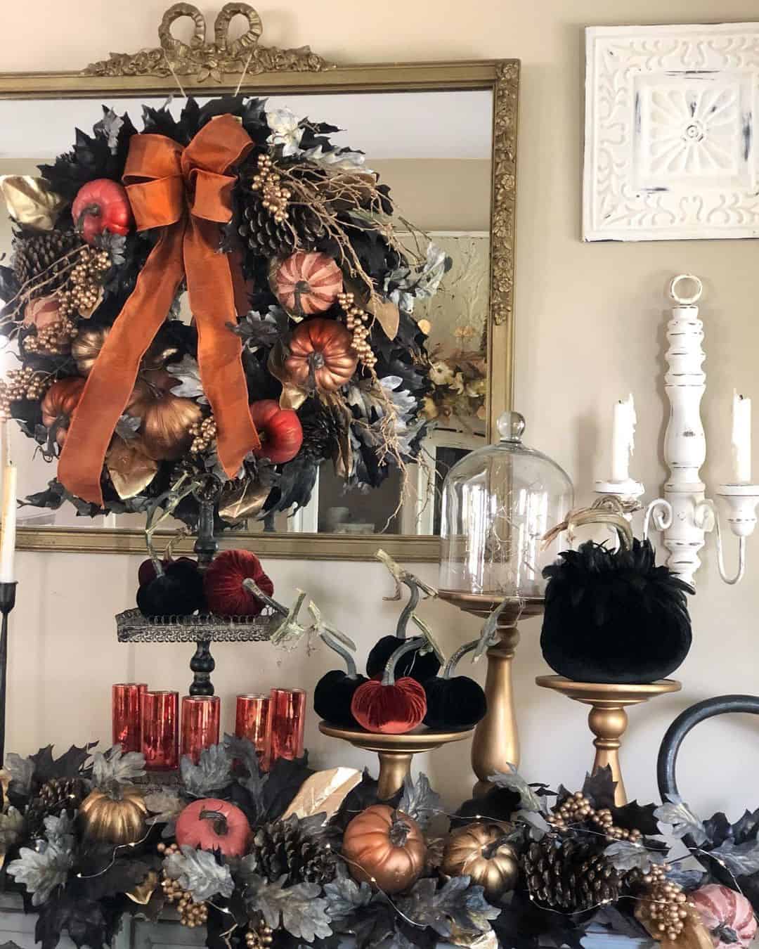 Velvet Pumpkins Elevate Mantel Displays with Luxurious Texture