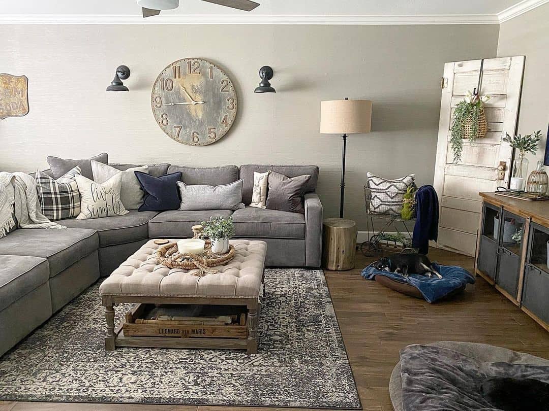 Distressed Blue-Gray Clock With Aged Metal Frame