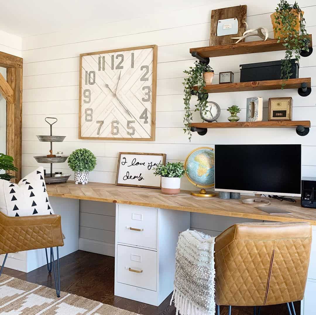 Wood Plank Clock With Geometric Design