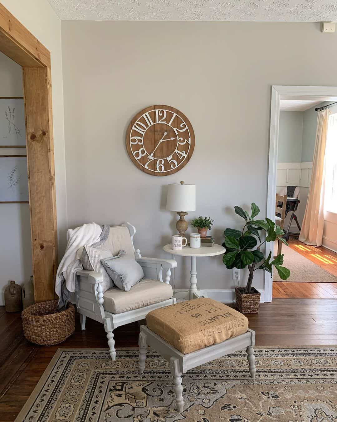 Large Wood Clock With White Arabic Numerals