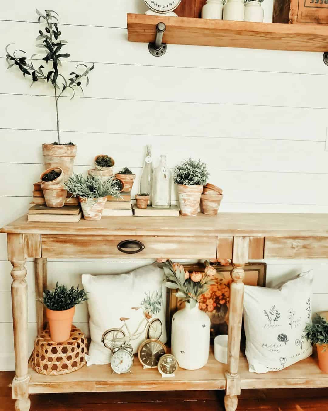 Layered Terracotta Pots Add Rustic Charm to Console Display