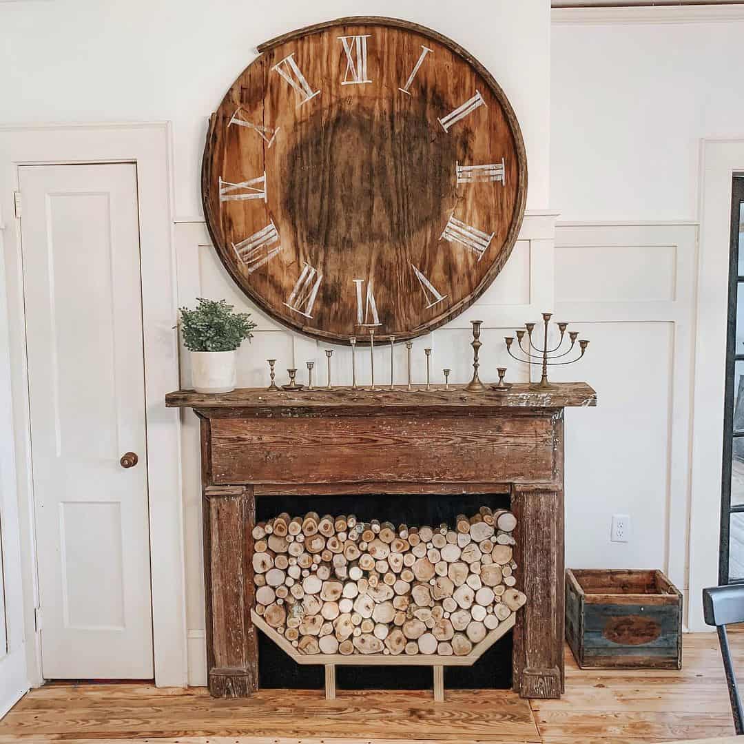 Oversized Wood Slice Clock Face with Hand-Painted Roman Numerals