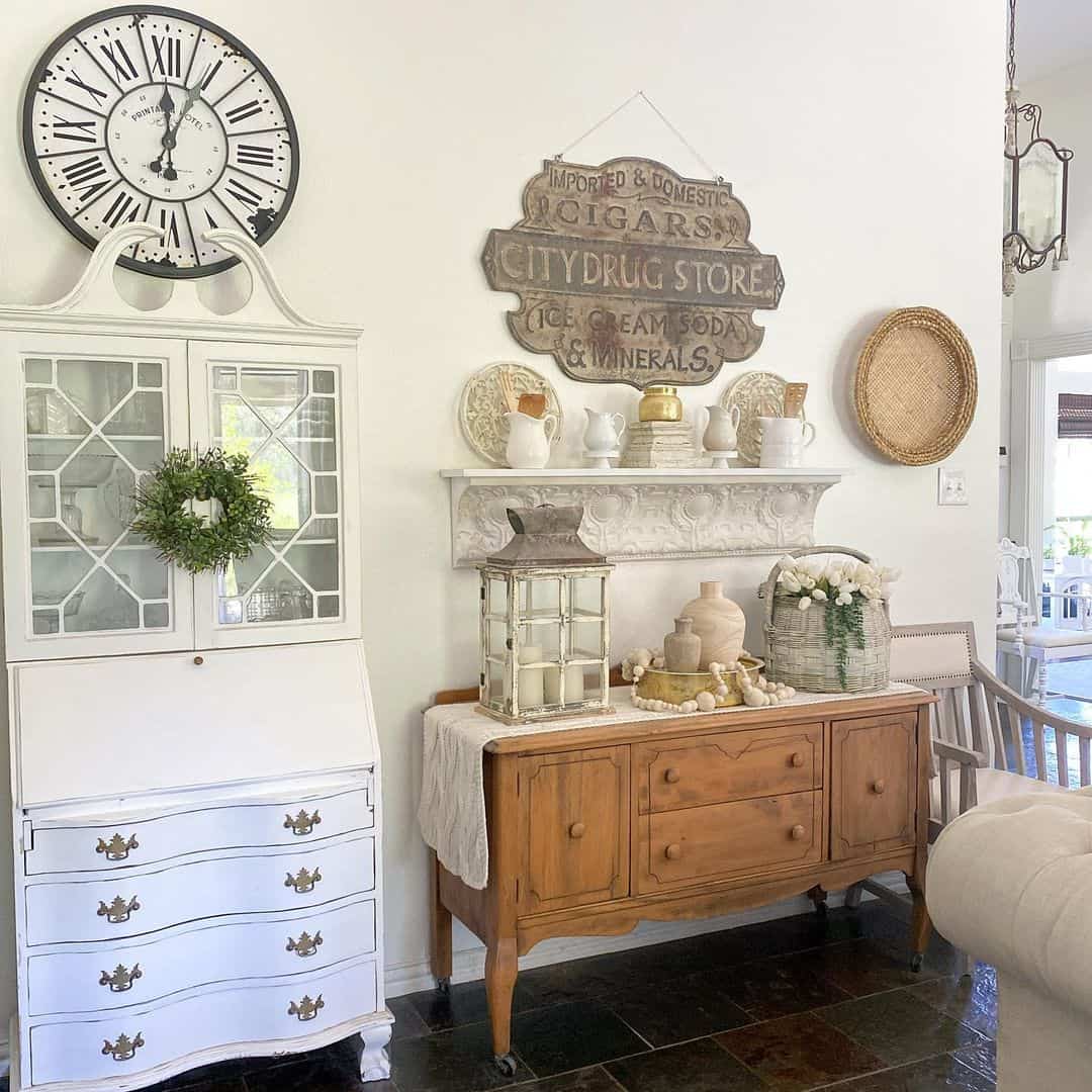 Large Round Clock with Roman Numerals and Black Frame