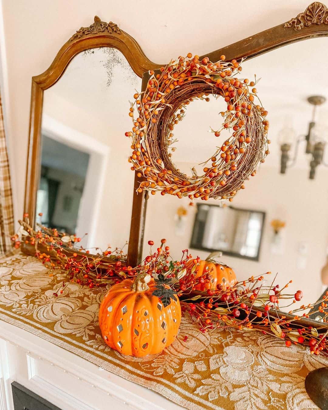 Berry Garland Frames Pierced Pumpkin Mantel Decor