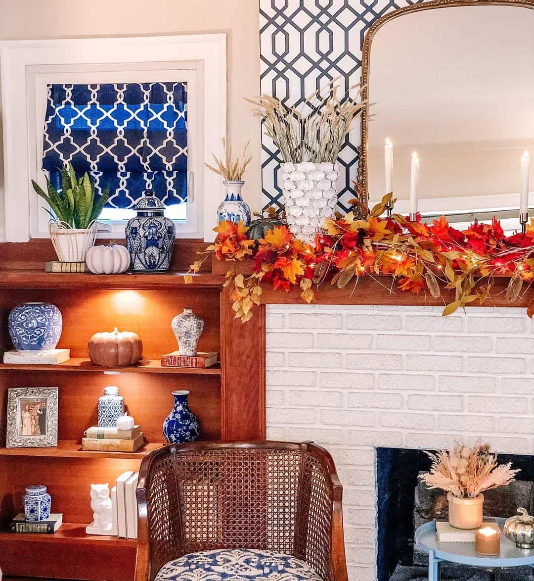 Faux Leaf Garland With Lights Adds Warmth to Mantel