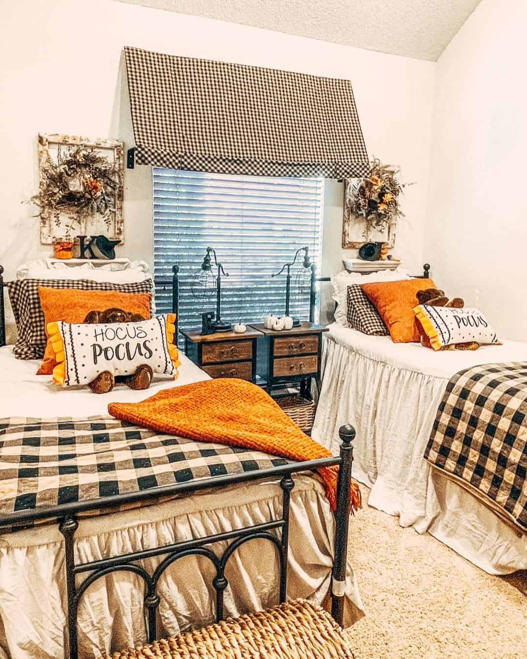 Cozy Up Your Bedroom with Gingham Bedding and Orange Accents