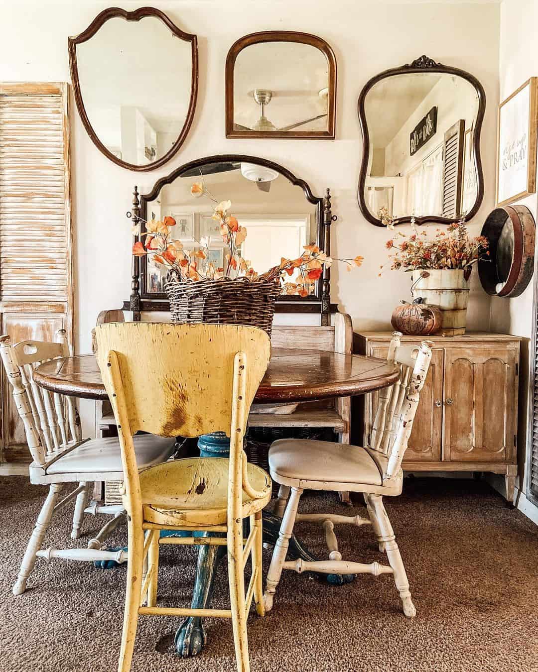 Grouped Mirrors Add Dimensional Flair Above Dining Space