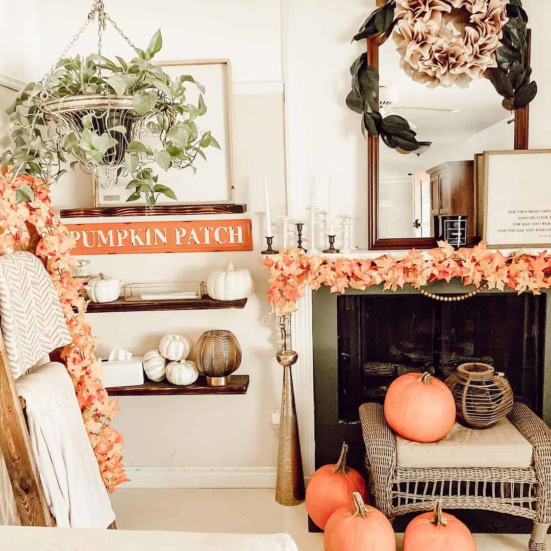 Drape an Orange Leaf Garland with Wooden Beads Across Your Mantel