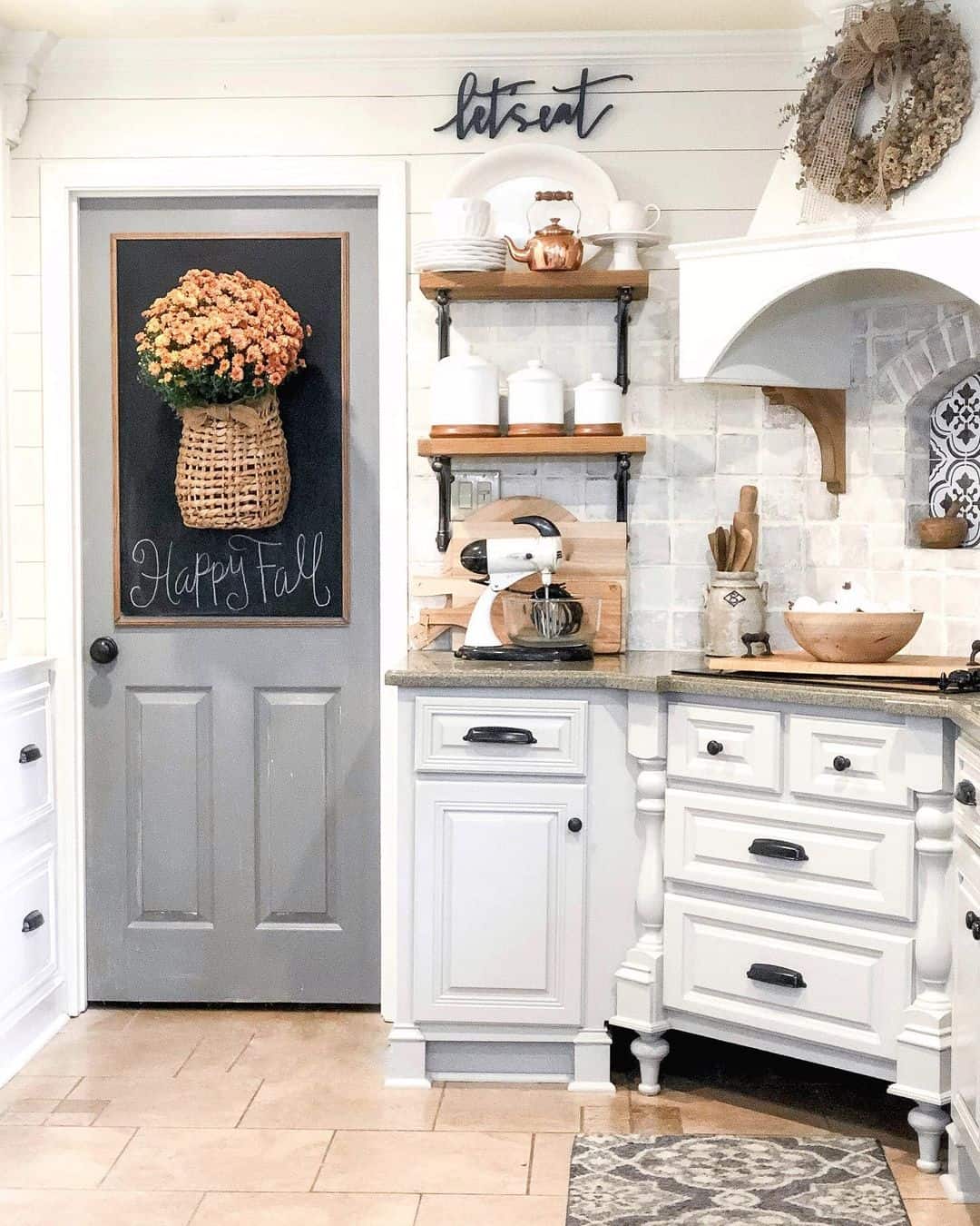 Adorn a Door Chalkboard with a Basket of Mums