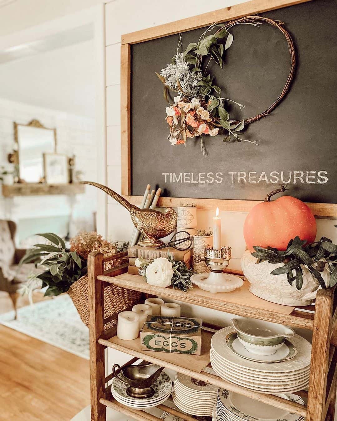 Adorn a Chalkboard with a Dried Floral Wreath