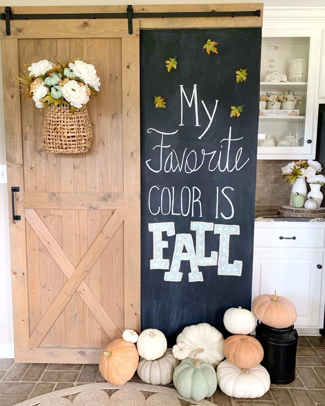 Highlight "Fall" in Blue and White on a Tall Chalkboard