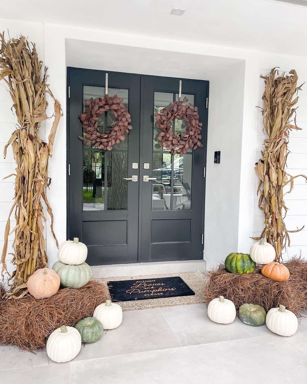 Eucalyptus Wreaths Frame a Moody Entry