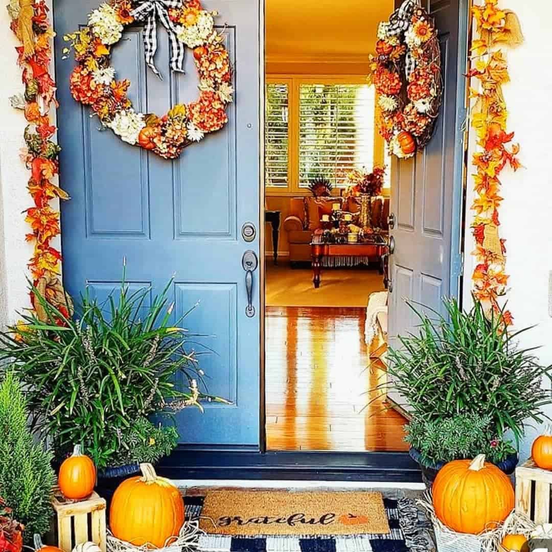 Leaf Garland Frames Double Doors with Wreaths