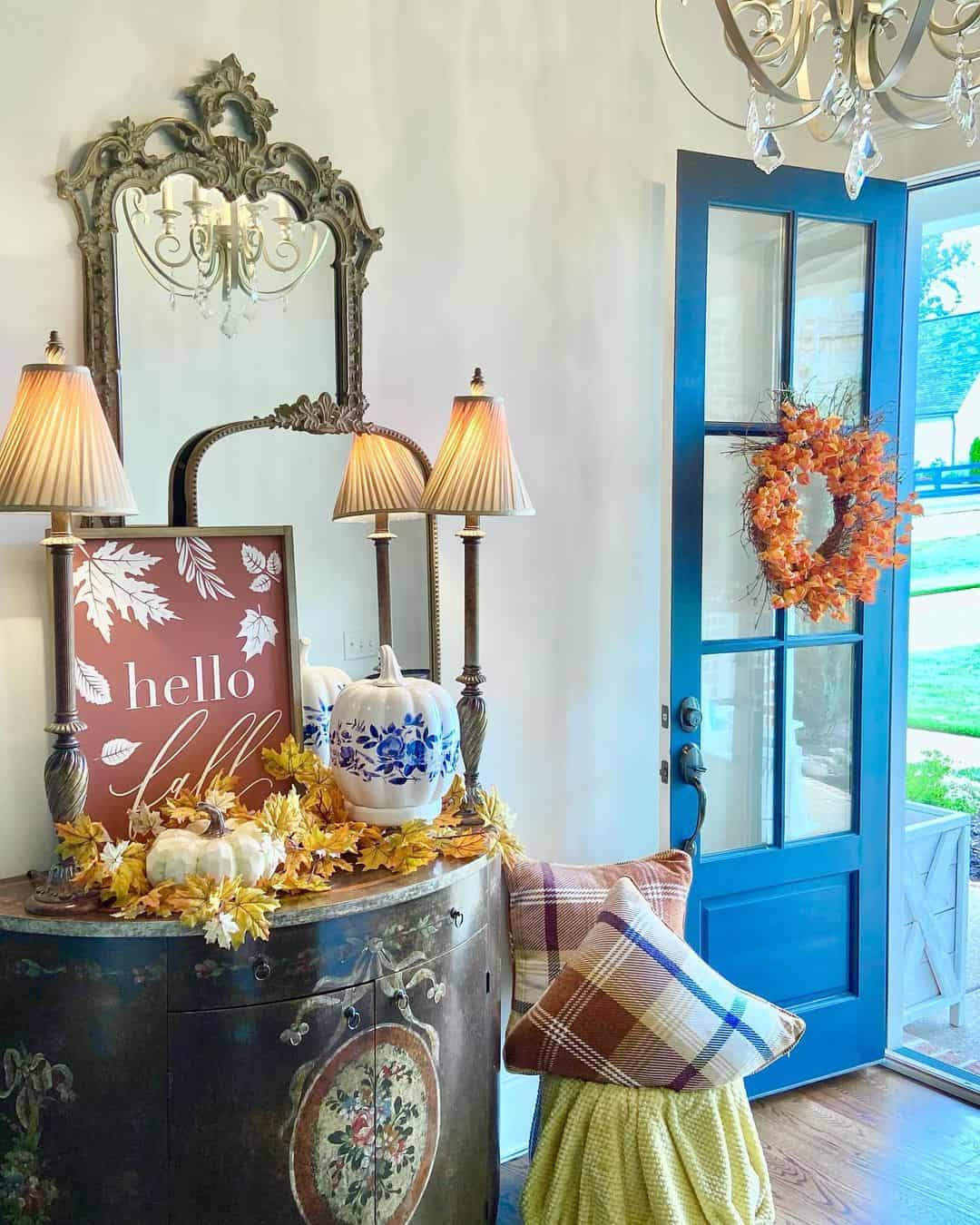 Orange Berry Wreath on a Blue Door