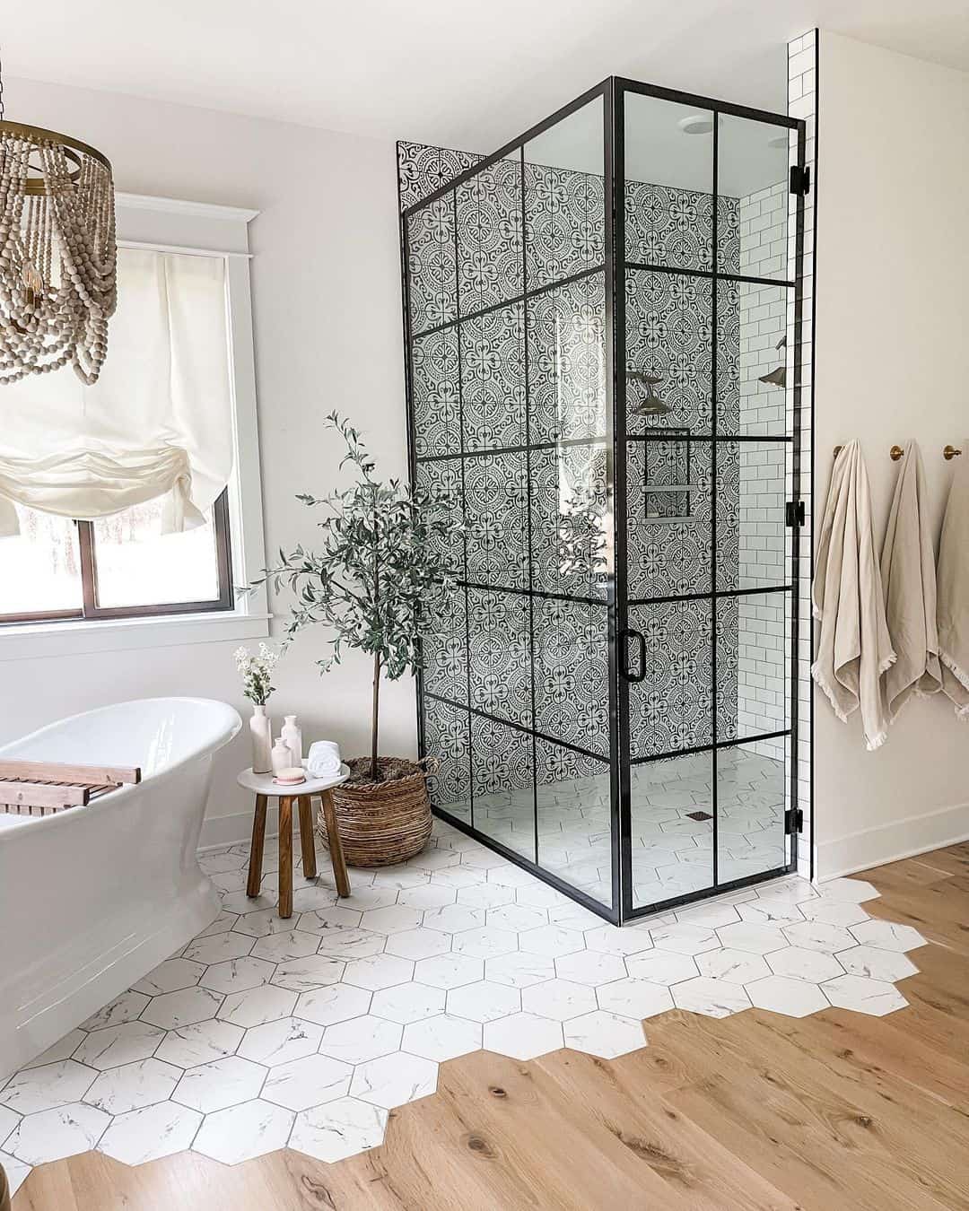 Black and White Mosaic Shower Accent Wall