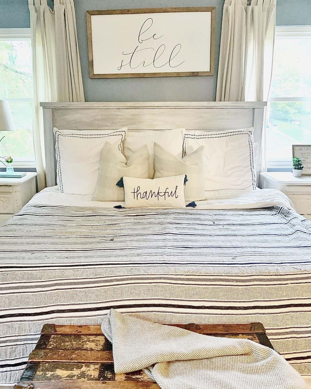 Cream Curtains on a Blue Wall