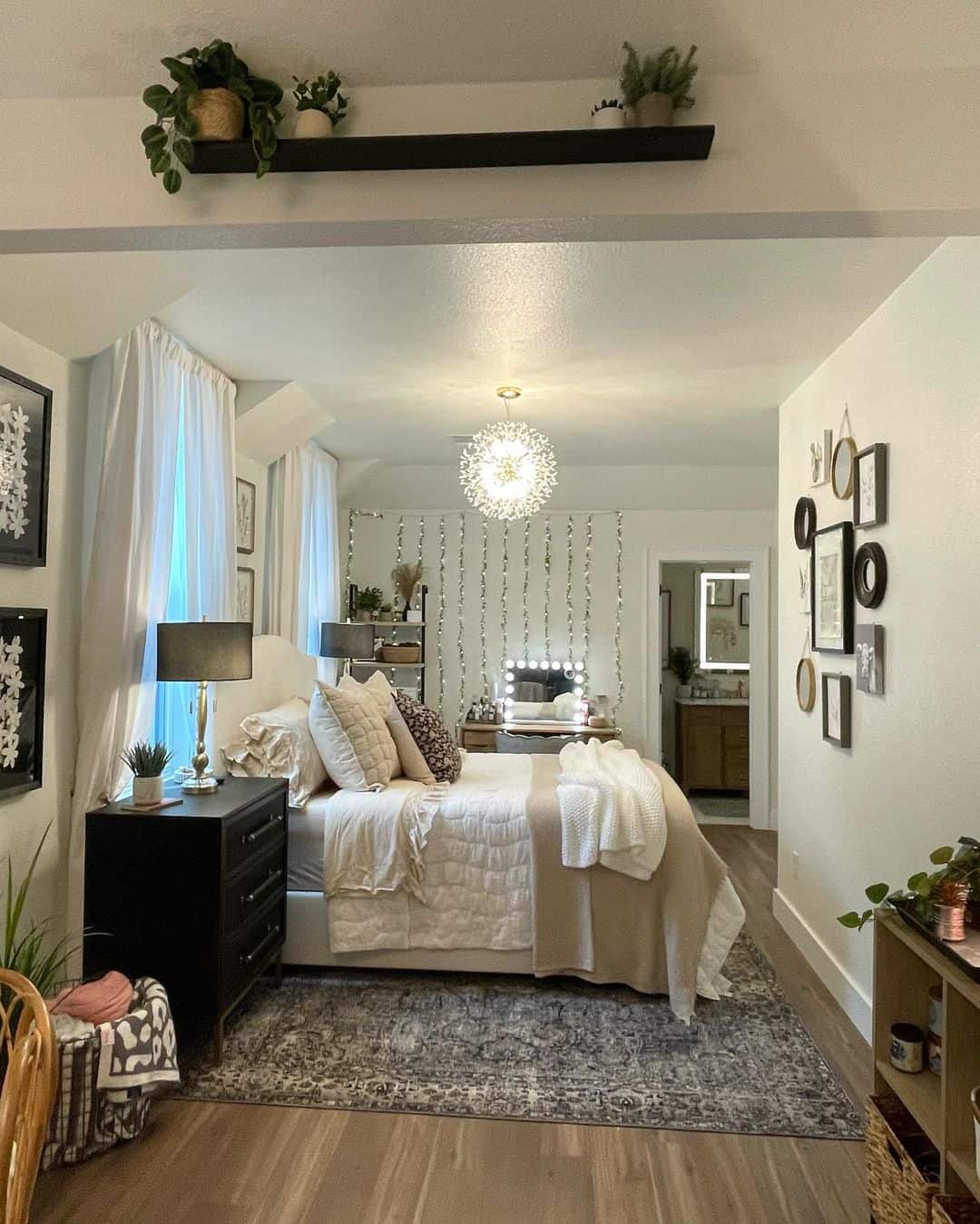 Off-centered Windows Framing Bed
