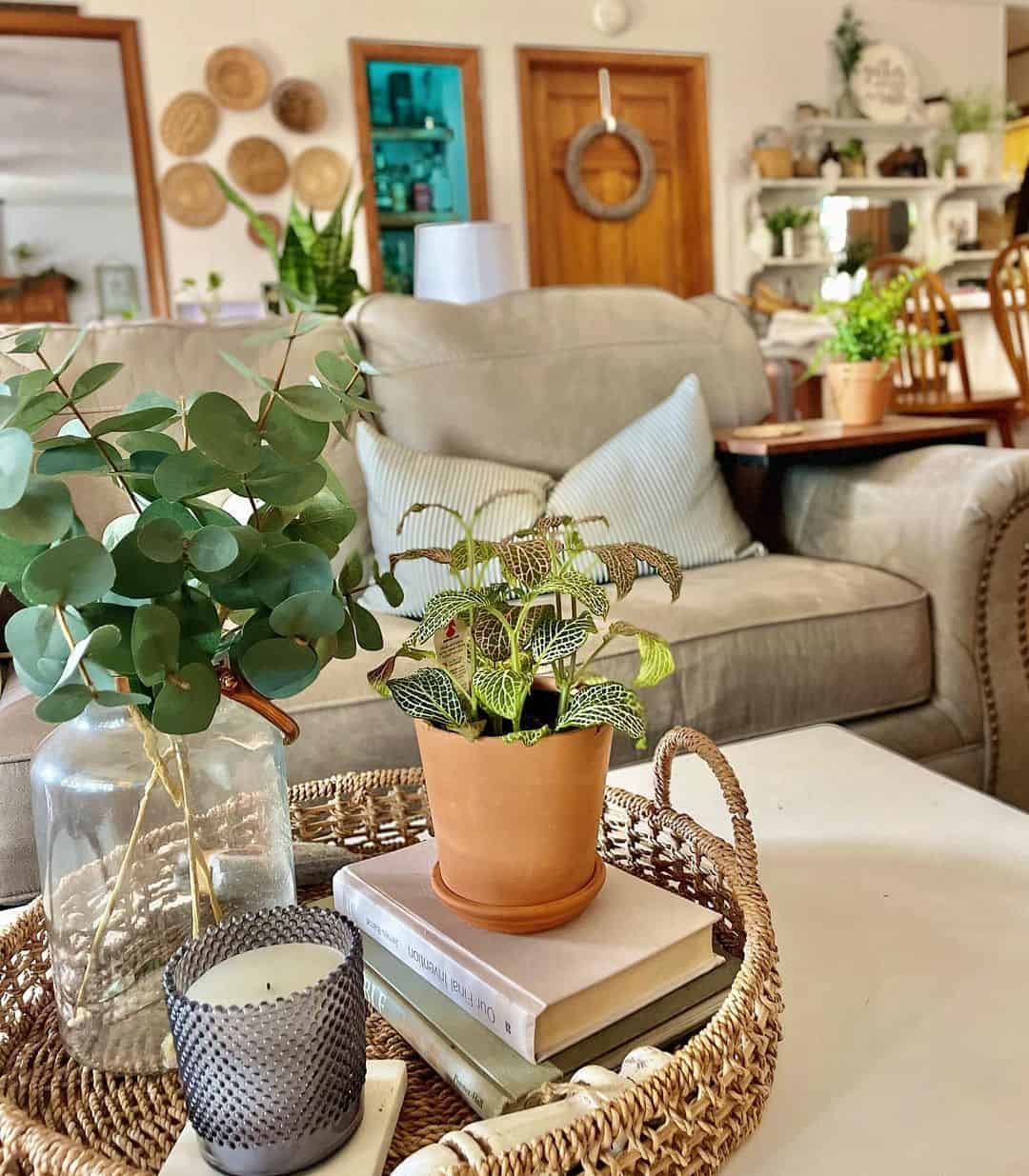 Pops of Plants in Greige Living Room