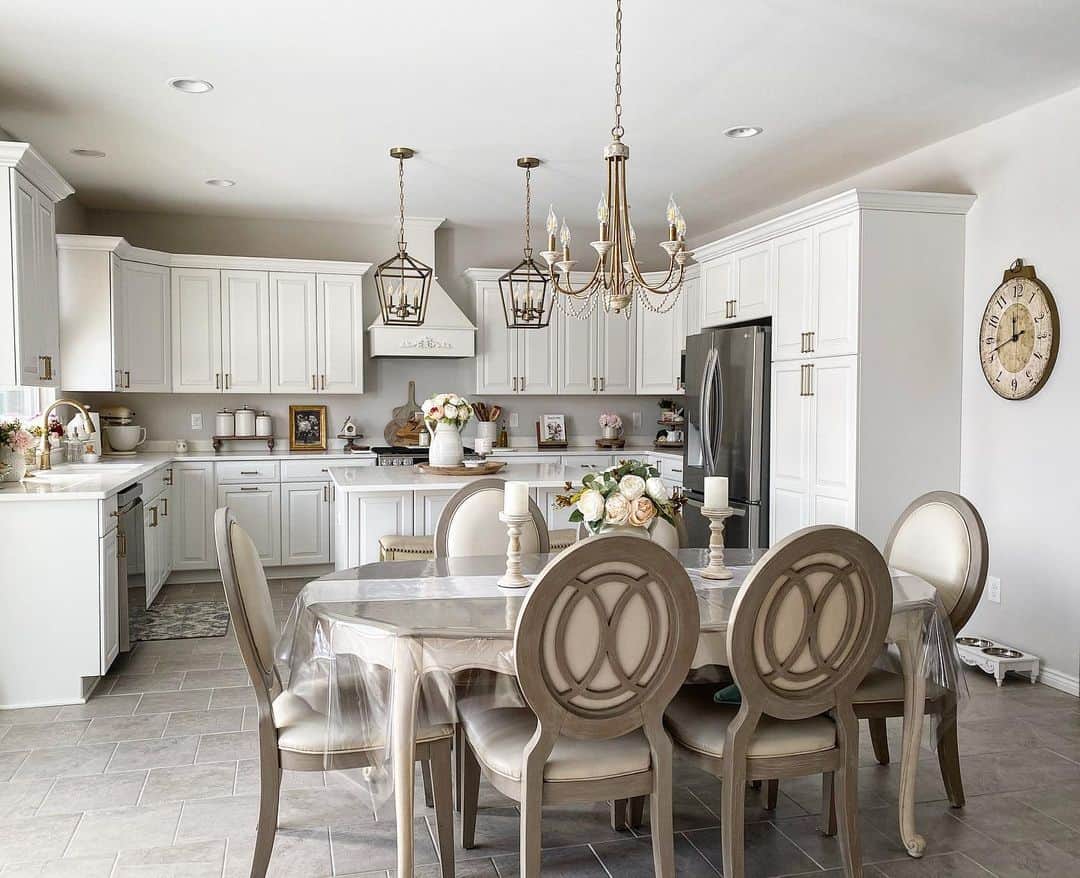 French Farmhouse Kitchen With Fresh Flowers
