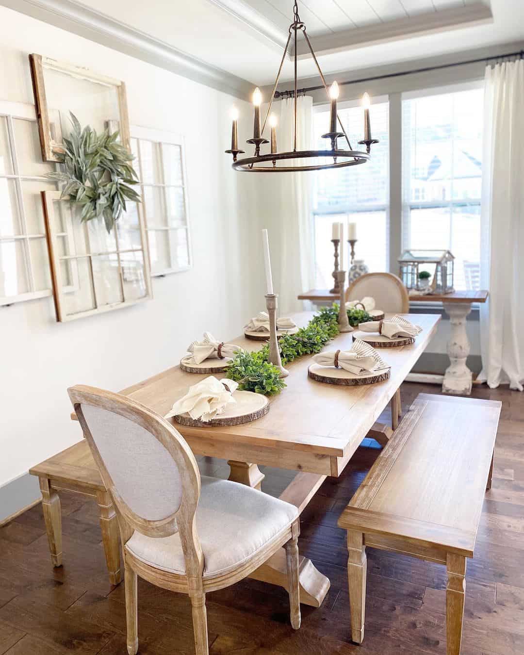 Bench Seats Around Natural Wood Table