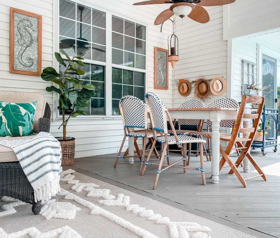 White and Blue Nautical Woven Dining Chairs