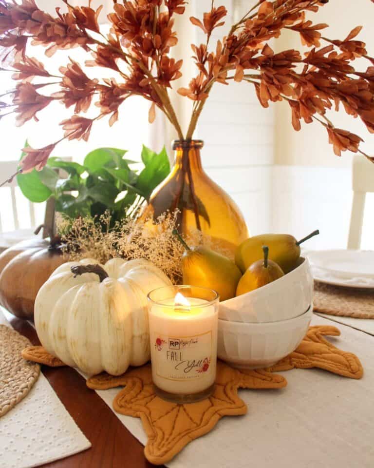 Fall Centerpiece Décor Illuminated by Candlelight
