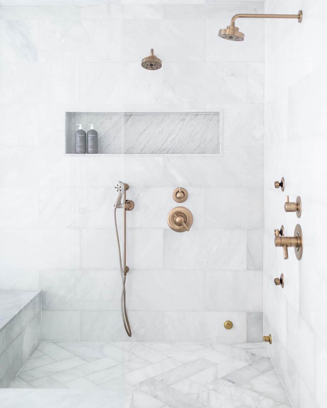 Shower with Rectangular Gray Marble Niche