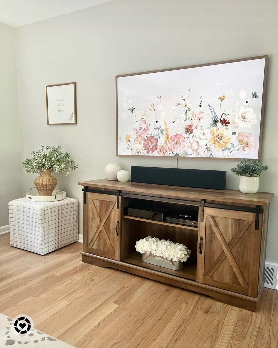 Minimalist Warm Wood TV Entertainment Center With Greenery