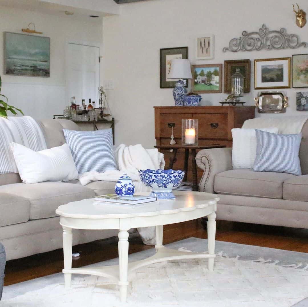 Family Room Gallery Wall With Vintage Frames