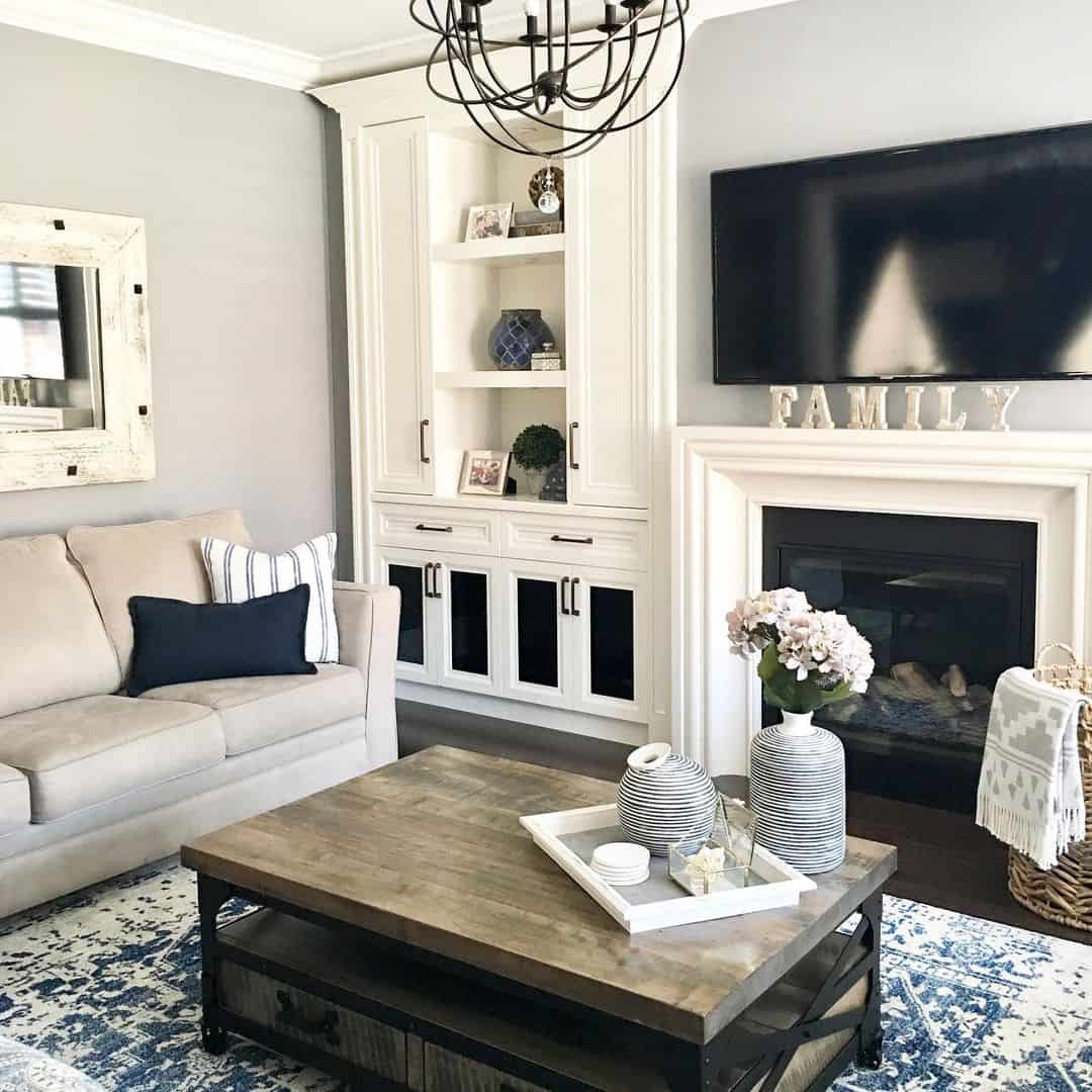 Light Gray Walls With With White Built-in Cabinets