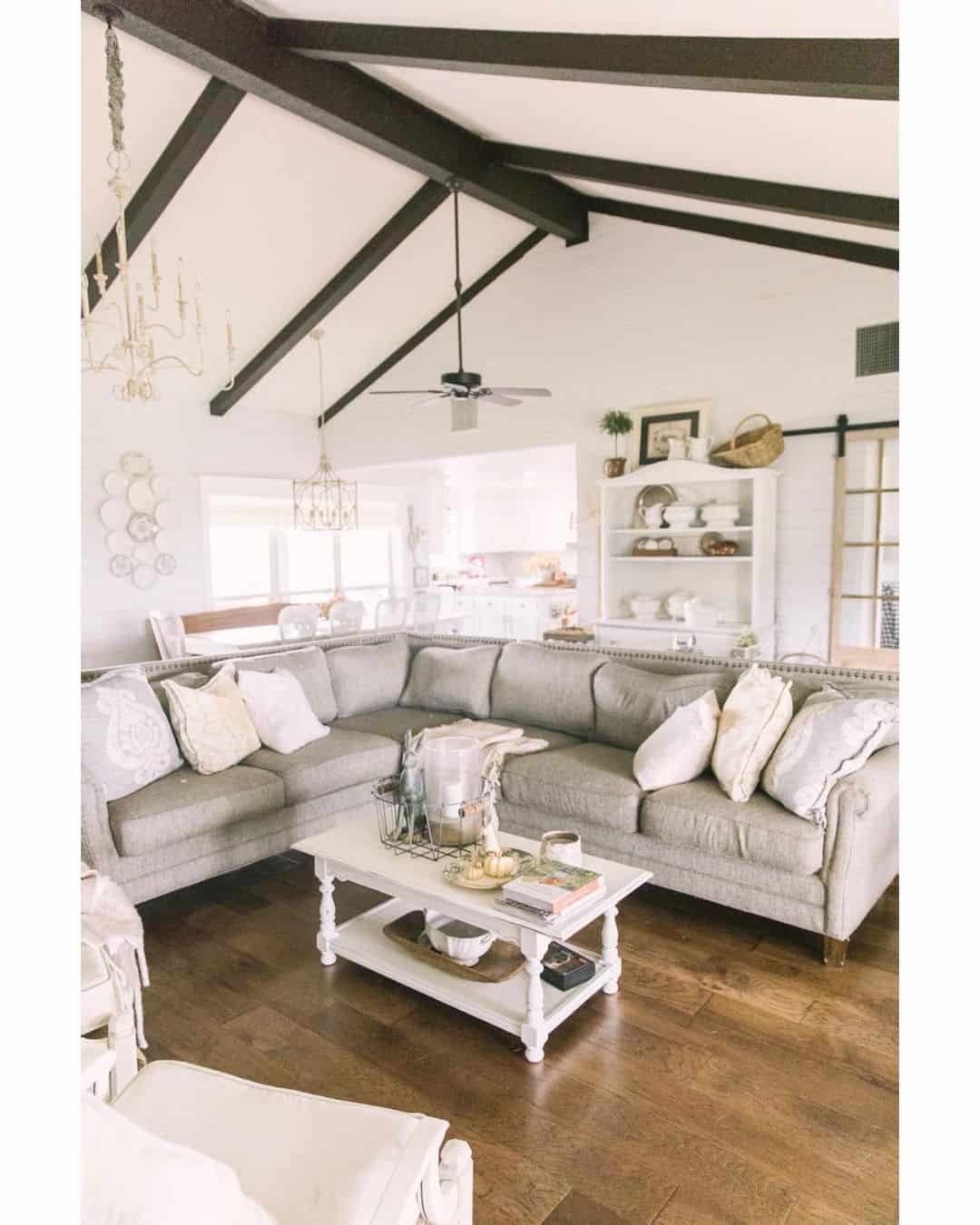 Dark Ceiling Beams and White Shiplap Walls