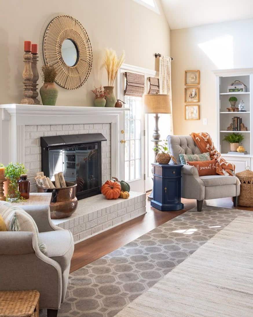 Autumn Decorations on Platformed Fireplace