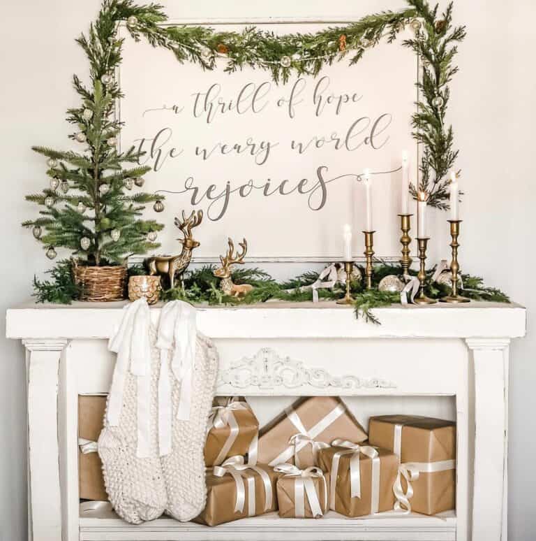 Wrapped Gifts Stored Beneath Mantel