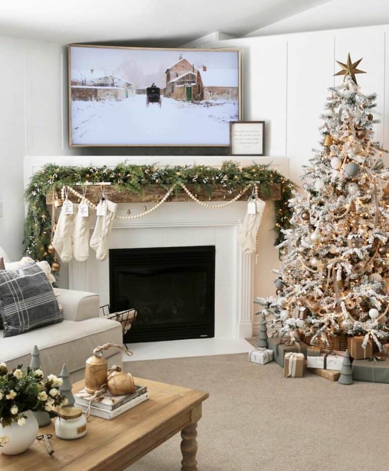 Board and Batten Wall and Flocked Tree