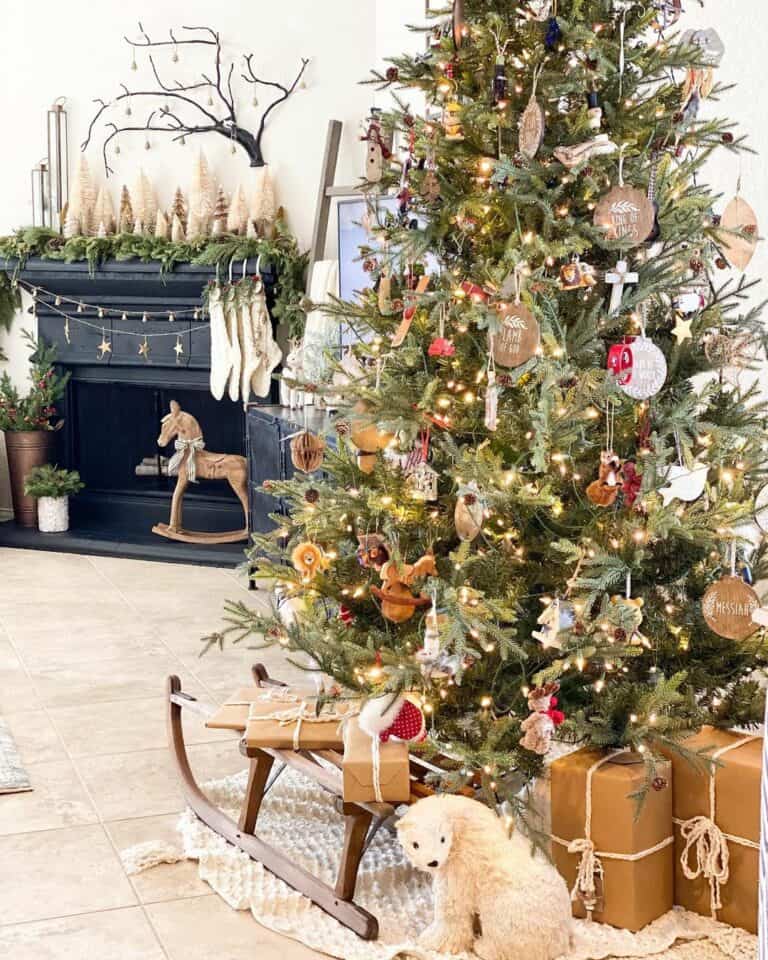Vintage Sled Beneath Christmas Tree