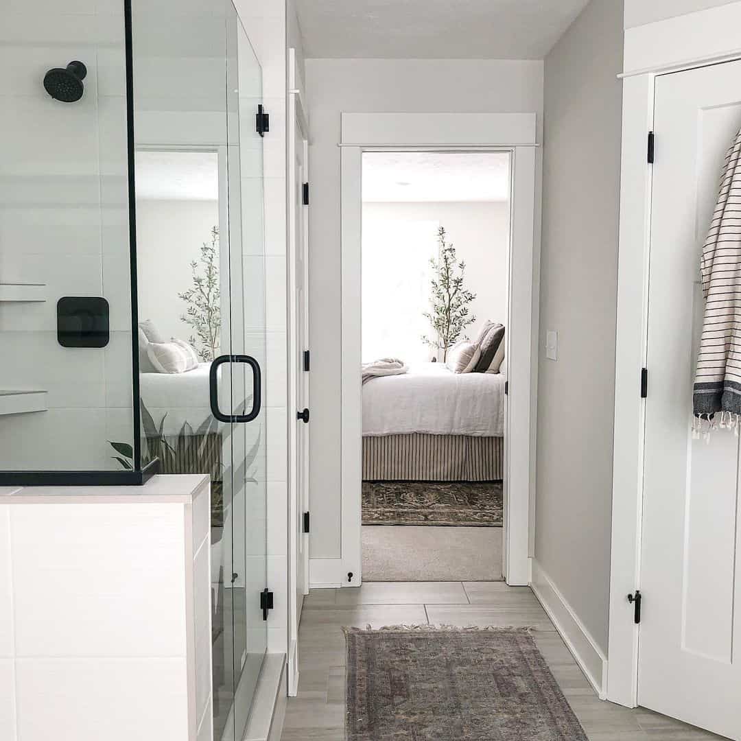 Amazing Corner Shower Ideas Include Black Hardware