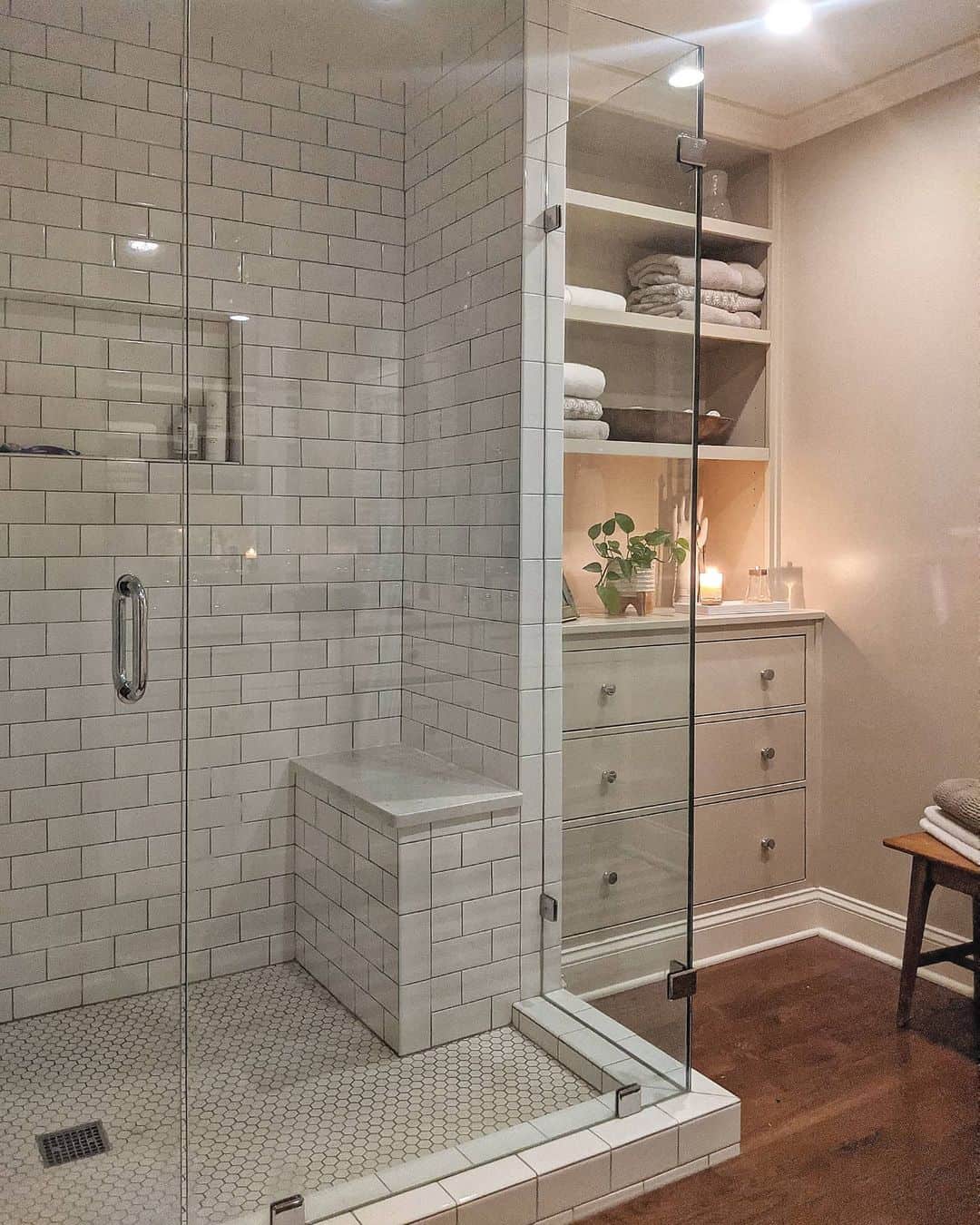 Subway Tile Niche in Walk in Shower