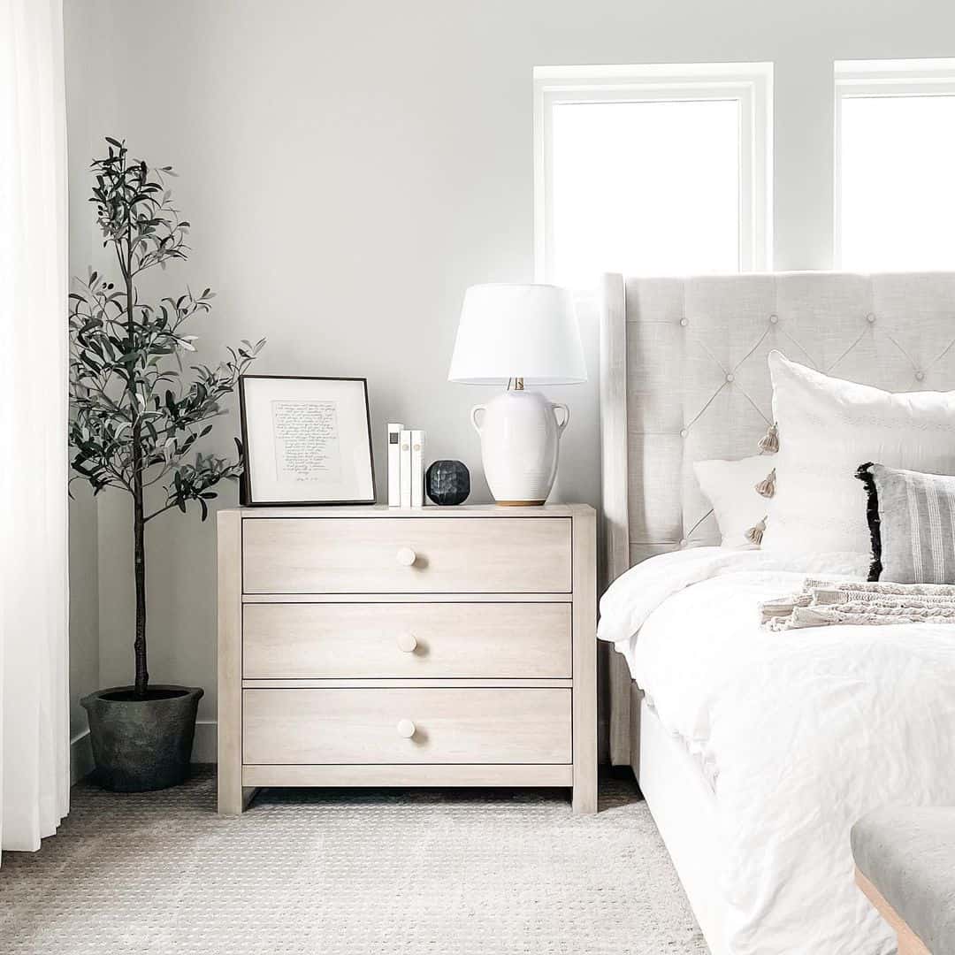 Extra Wide Light Wood Nightstand with Drawers