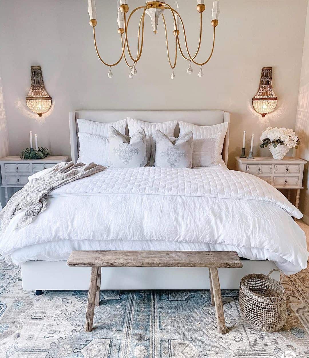 Candles on Wide White Nightstands