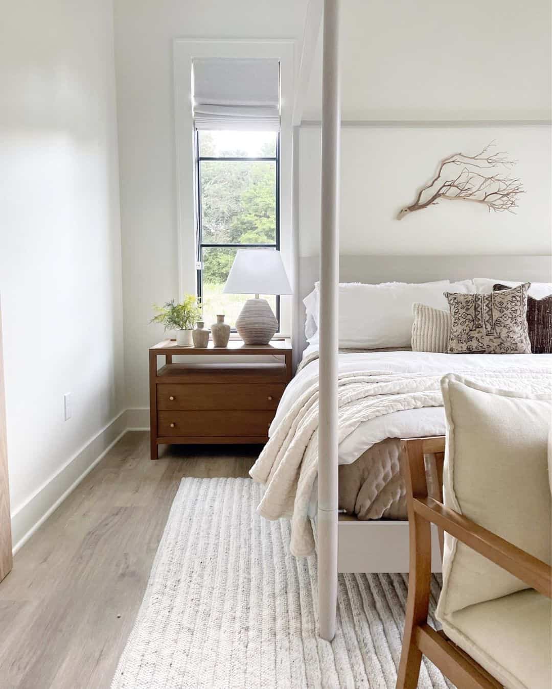 Wooden Wide Nightstand Holding Small Vases