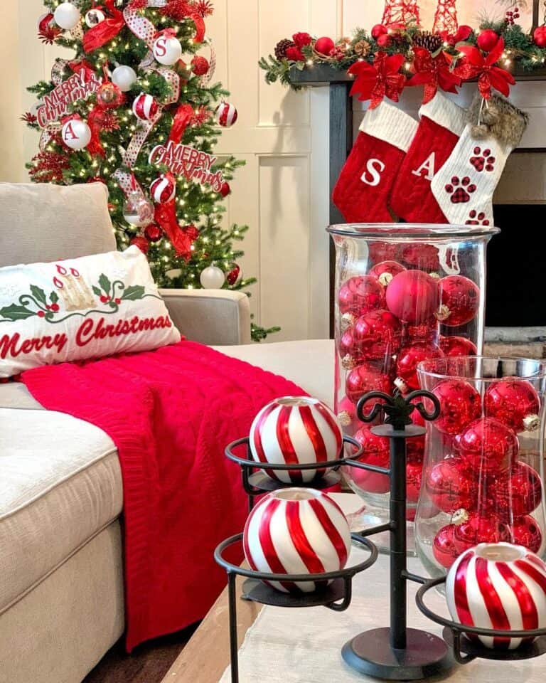 Pencil Tree with Red and White Trimmings