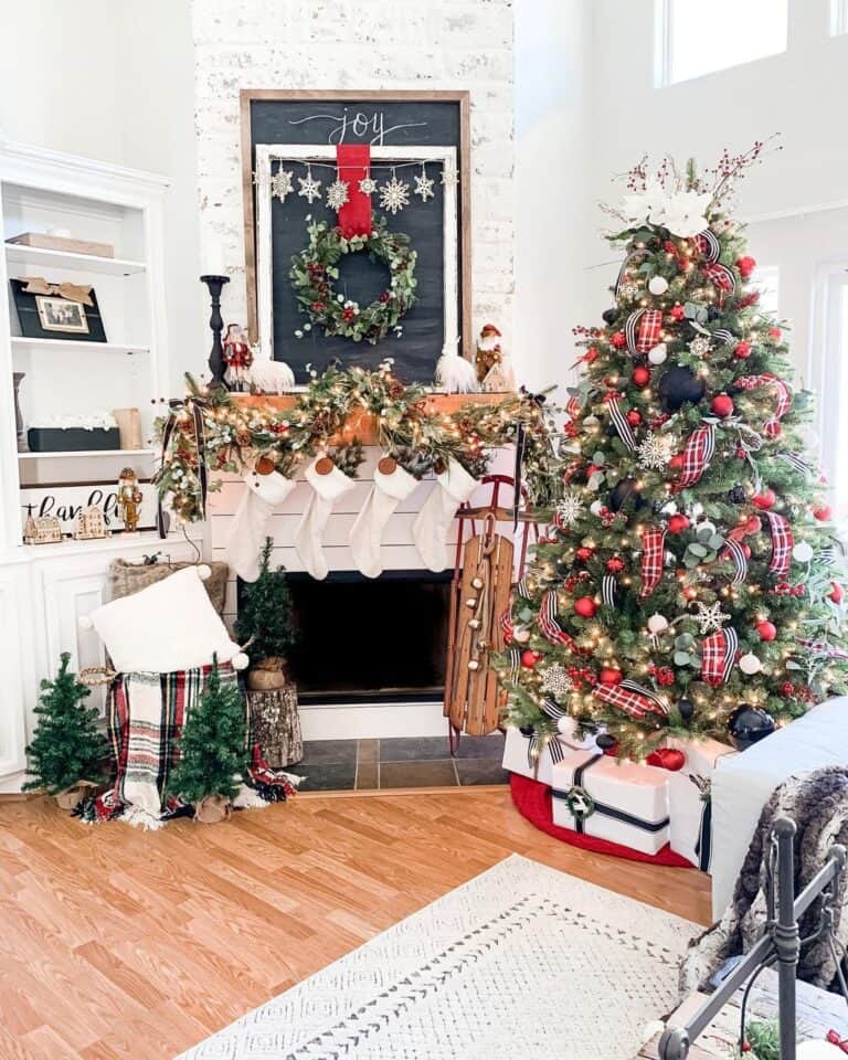 Shiplap Fireplace with Red